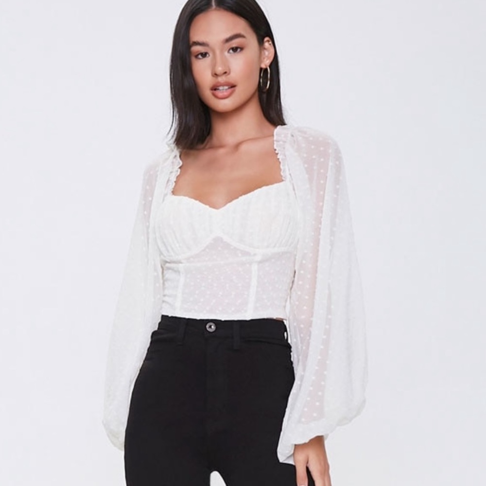 Bustier balloon sleeve blouse sweetheart neckline